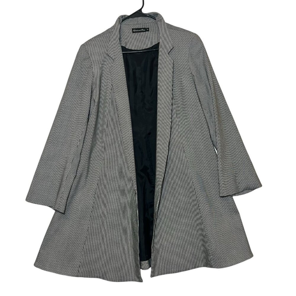 Estelle And Finn Coat Jacket Women's Y2K Size 10 Houndstooth Open Front Pads - Picture 2 of 10